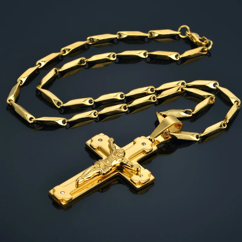 Big Stainless Steel Christian Crucifix Pendant Necklace