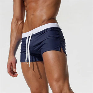 Two-tone Thigh High Draw String Swim Shorts
