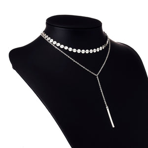 Double Chain & Bar Pendant Necklace Set