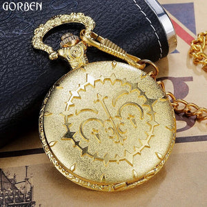 Round Golden Steampunk Quartz Pocket Watch With Waist Chain