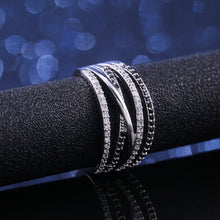 Twisted Design Finger Ring With Black & White Micro Paved Stones