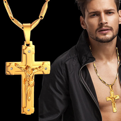 Big Stainless Steel Christian Crucifix Pendant Necklace