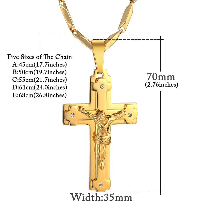 Big Stainless Steel Christian Crucifix Pendant Necklace