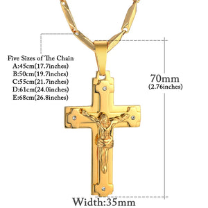 Big Stainless Steel Christian Crucifix Pendant Necklace