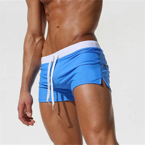 Two-tone Thigh High Draw String Swim Shorts