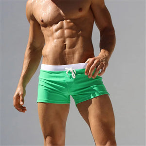 Two-tone Thigh High Draw String Swim Shorts