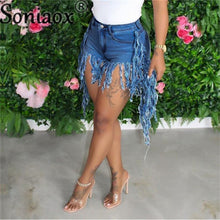 Tasseled High Waist Denim Shorts