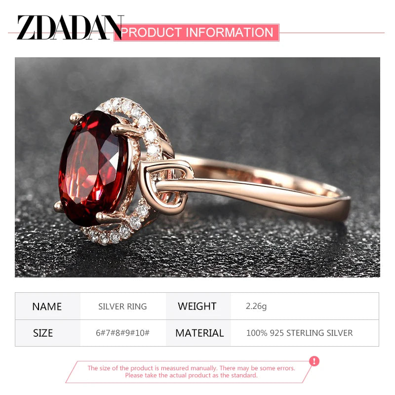 925 Sterling Silver Big Oval Ruby Zircon Ring