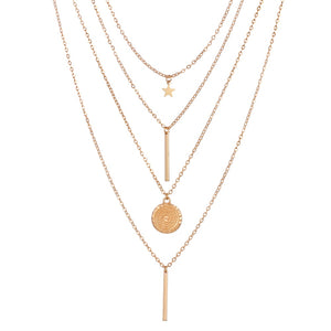 Long Layered Chain Necklace & Pendant Set