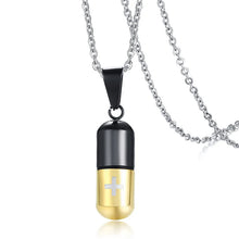 Vnox Hollow Pill Cross Engraved Cremation Urn Necklace