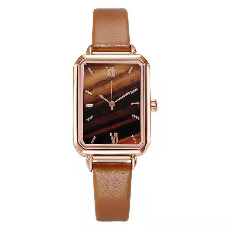 Green Dial Simple Square Quartz Watch Bracelet Set