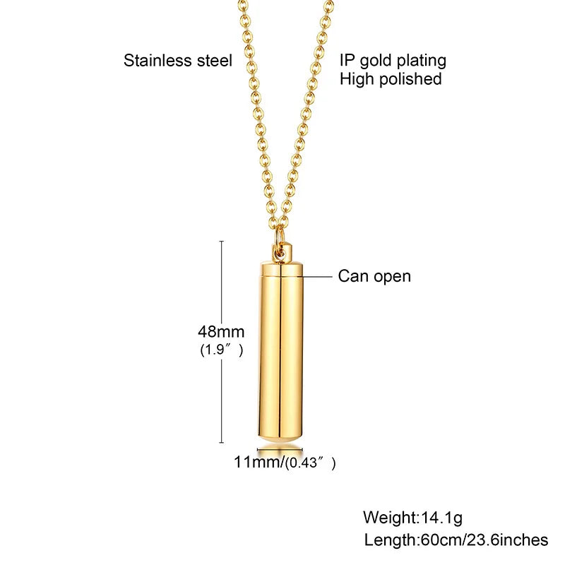 Vnox Hollow Pill Cross Engraved Cremation Urn Necklace
