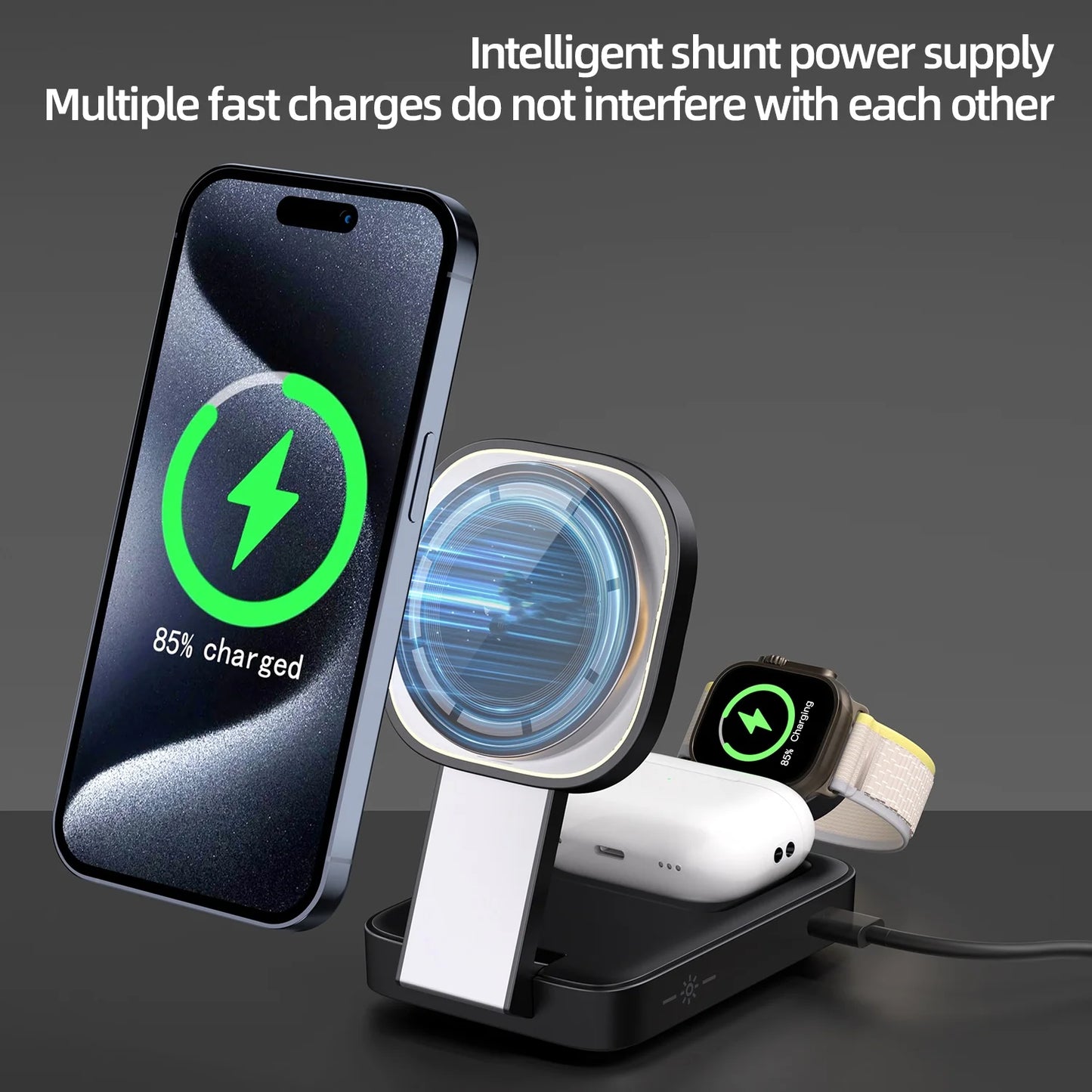 3 in 1 Foldable Magnetic Wireless Charging Stand