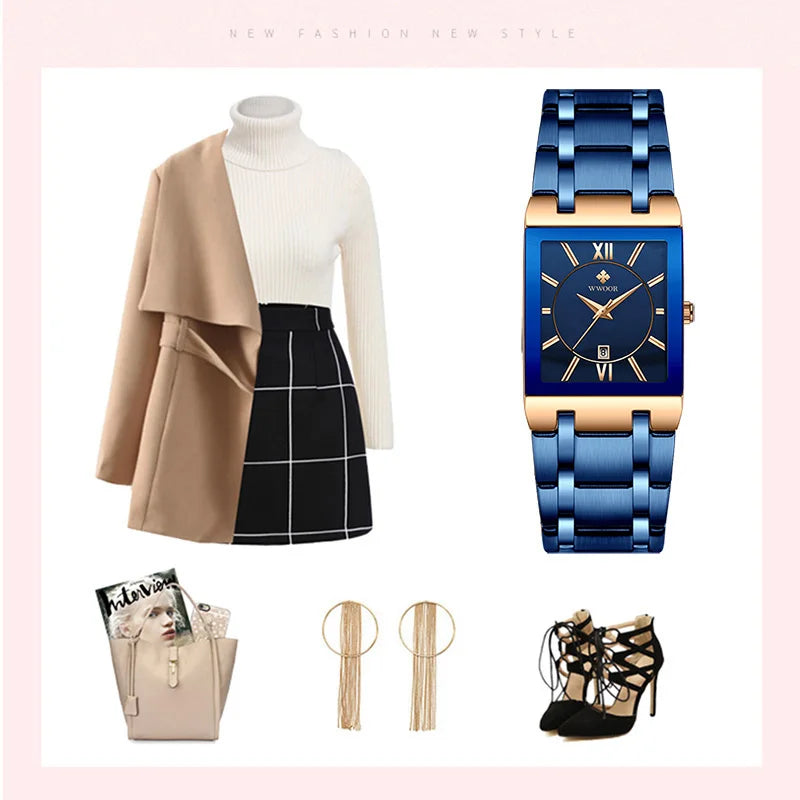 Square Face Roman Numeral Dial Ladies Watch
