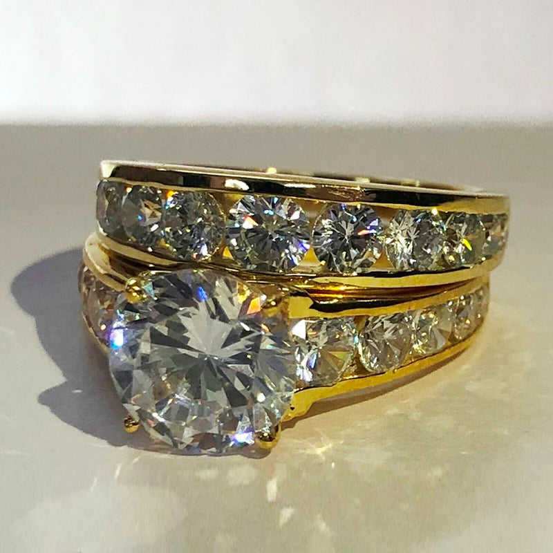 Huitan Trendy Inlaid AAA Cubic Zirconia Double Stackable Rings
