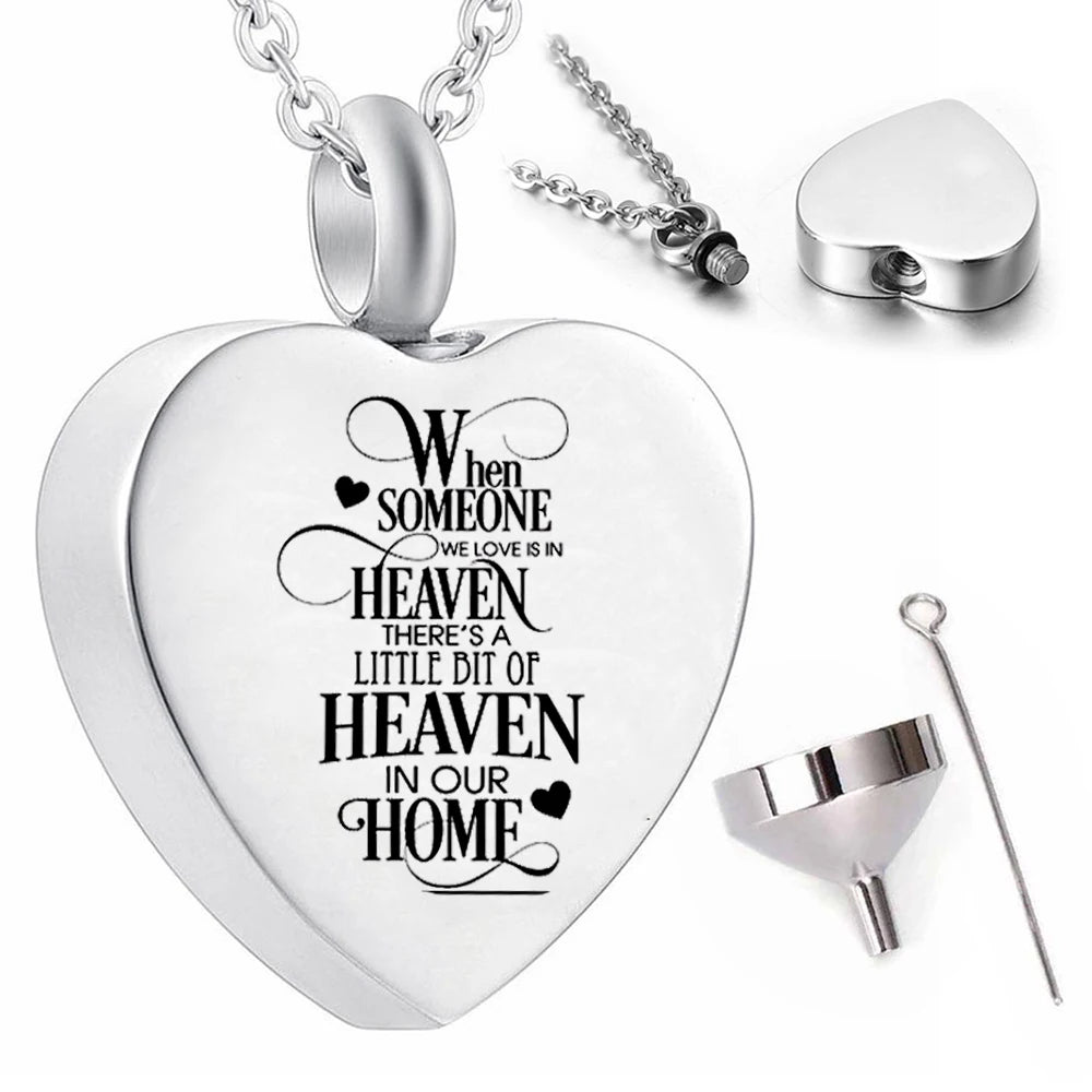 Heart-shaped Silver Cremation Pendant Necklace