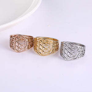 Elegant Flower of Life Stainless Steel Viking Ring