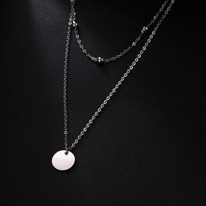 Double Layer Stainless Steel Round Pendant Necklace