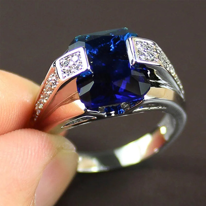 Huitan Deep Blue Solitaire Ring for Women