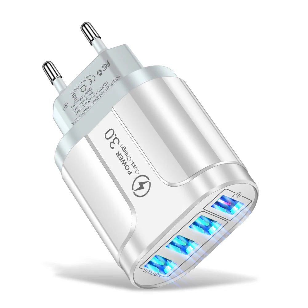 4 Port USB 45W USB Charger Fast Charge QC 3.0 Wall Charging