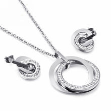 Stainless Steel Three Rounds Pendant Necklace & Earrings Set