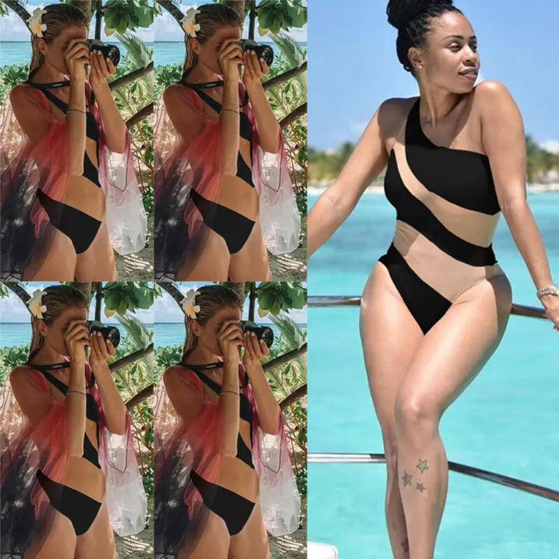 One Piece Push-up Padded One Shoulder Bathing Suit