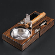 Multifunctional Foldable Ashtray Walnut Wood with Cutter Holder And Hole Opener