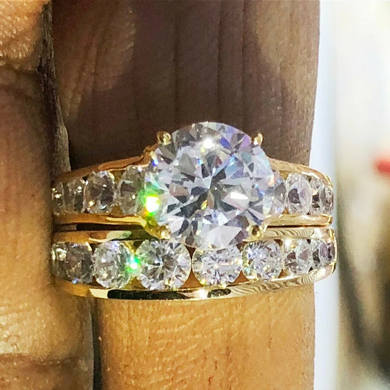 Huitan Trendy Inlaid AAA Cubic Zirconia Double Stackable Rings