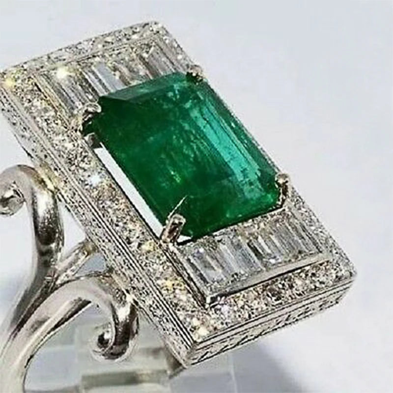 Huitan Vintage Green Cubic Zirconia Finger Rings for Women