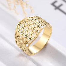 Elegant Flower of Life Stainless Steel Viking Ring