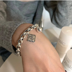 Silver Color Square Letter Pendant Bracelet