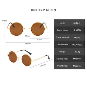 RUOBO Retro Polarized Round Metal Frame Sunglasses