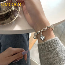 Silver Color Square Letter Pendant Bracelet