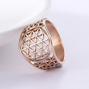 Elegant Flower of Life Stainless Steel Viking Ring