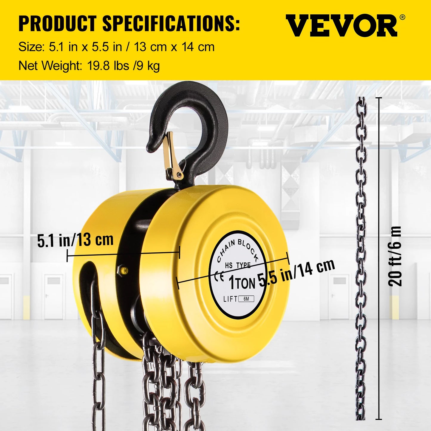 VEVOR Chain Hoist Chain Block 1/2/3Ton (2200/4400/6600 LBS)  Capacity