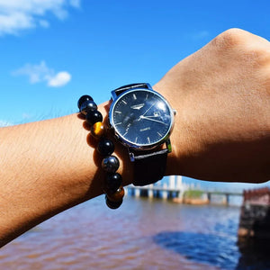 Natural Black Obsidian Hematite Tiger Eye Bead Bracelet