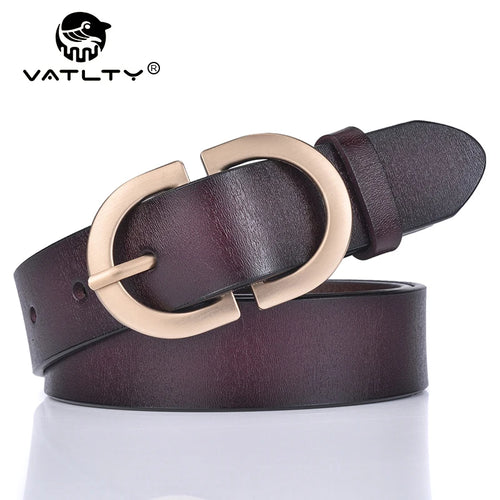 VATLTY Authentic Leather Golden Alloy Buckle Belt