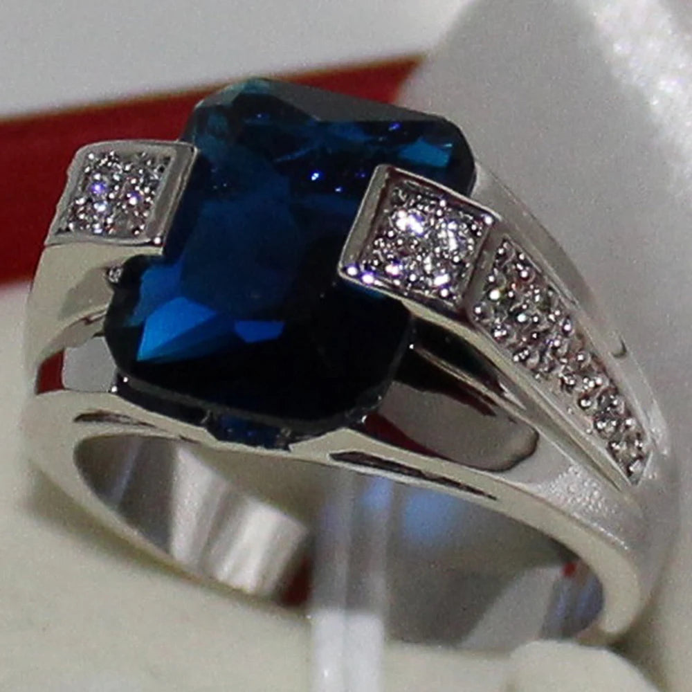 Huitan Deep Blue Solitaire Ring for Women