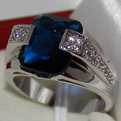 Huitan Deep Blue Solitaire Ring for Women