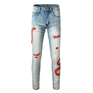 Solid Snake Embroidered Denim Pants