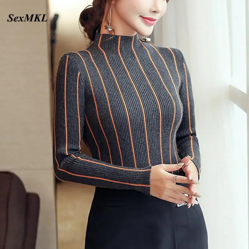 Striped Turtleneck Thick Sweater