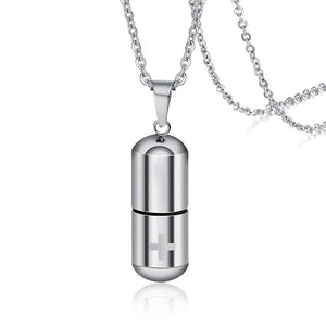 Vnox Hollow Pill Cross Engraved Cremation Urn Necklace