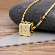 A-Z Initials Micro Pave Copper Cube Letter Pendant Necklace