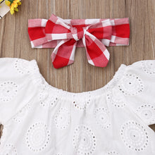 3Pcs Cute Off Shoulder Lace Tops + Red Plaid Short Dress Set