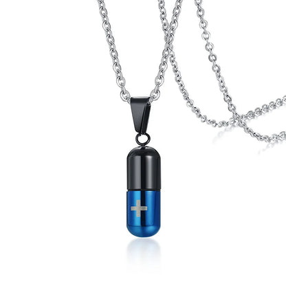 Vnox Hollow Pill Cross Engraved Cremation Urn Necklace