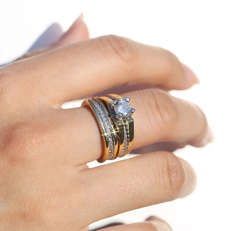 Huitan 2Pcs Wedding Ring Set