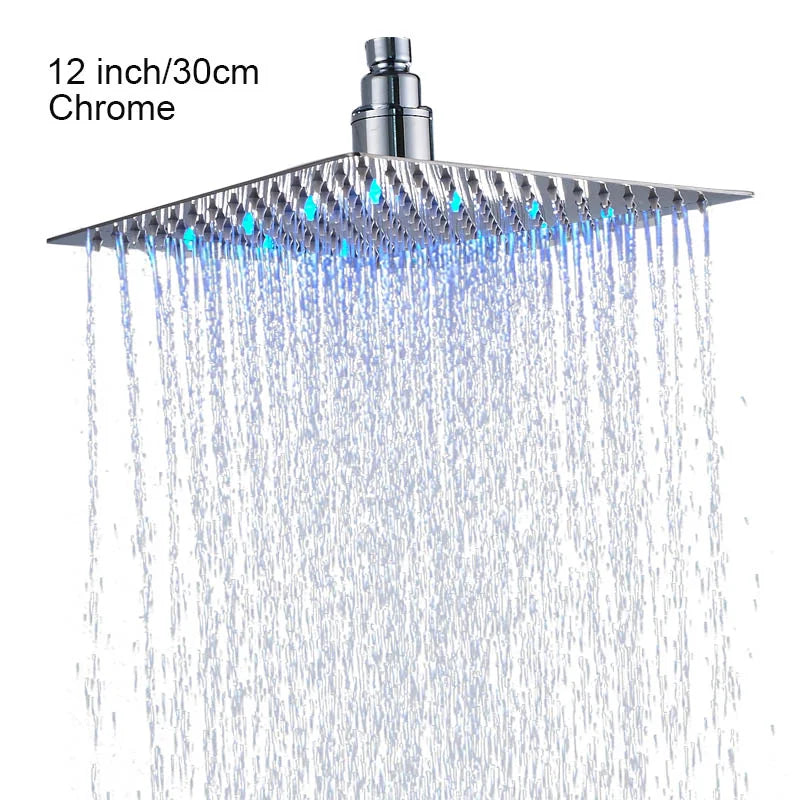 LED Rainfall Shower Head Stainless Steel Square Color Changing Lights Shower Head