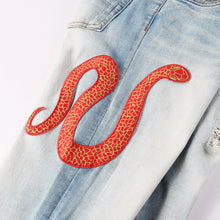 Solid Snake Embroidered Denim Pants