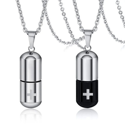 Vnox Hollow Pill Cross Engraved Cremation Urn Necklace