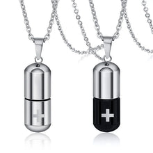 Vnox Hollow Pill Cross Engraved Cremation Urn Necklace